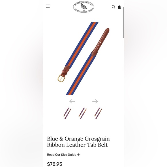 Barron’s Hunter Blue & Orange Grosgrain Leather Tab Belt Solid Brass buckel-  42 - Picture 2 of 8